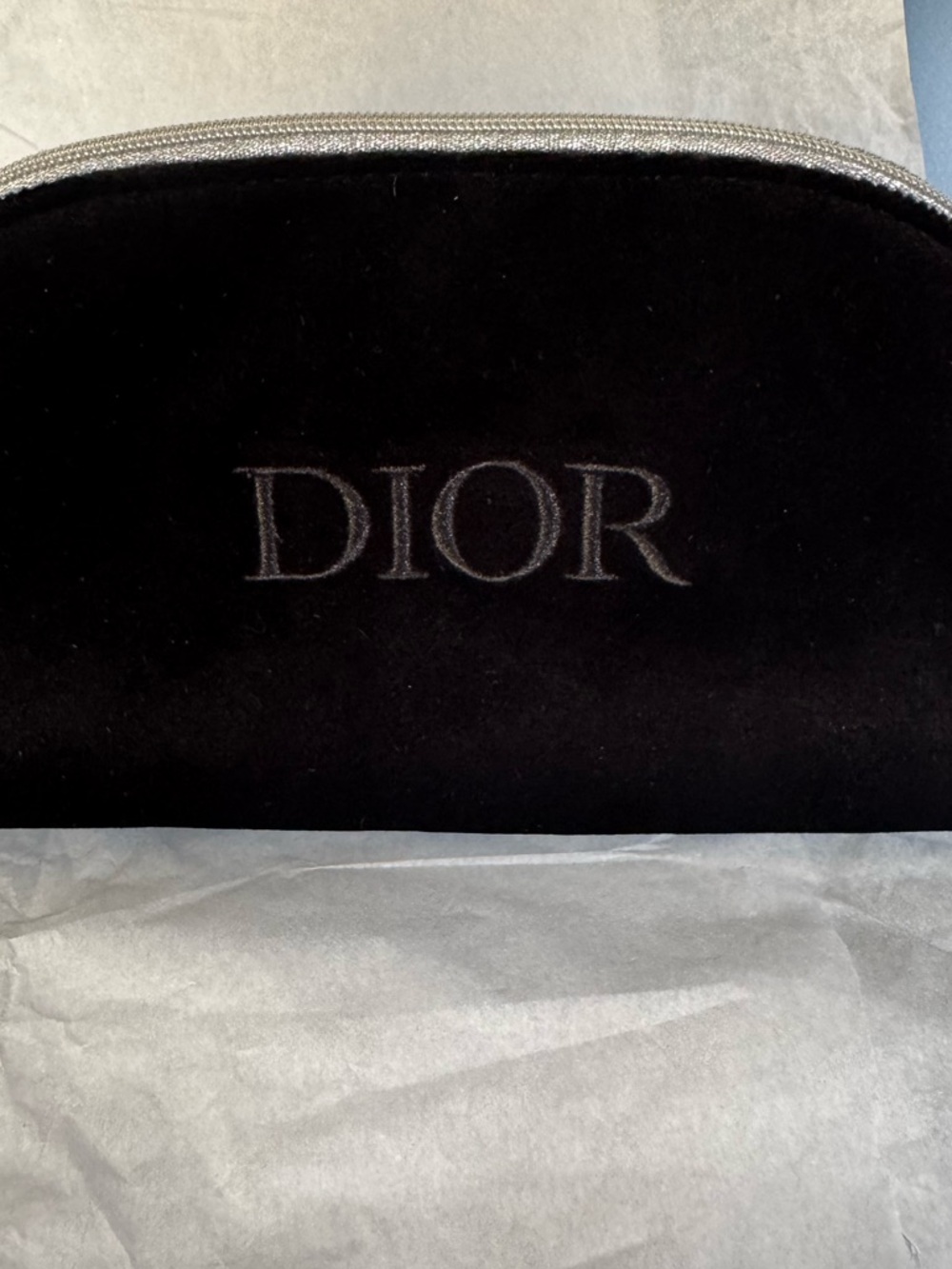 Dior Black Velvet Embroidered Logo Pouch